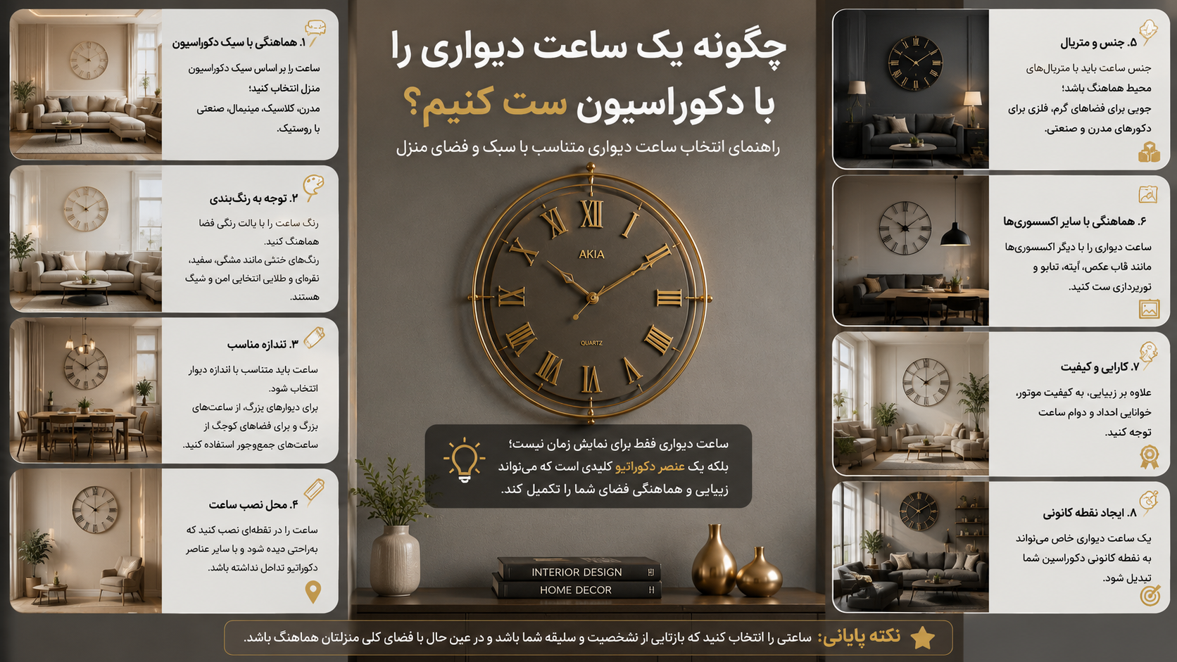 چگونه ساعت دیواری را با دکوراسیون ست کنیم