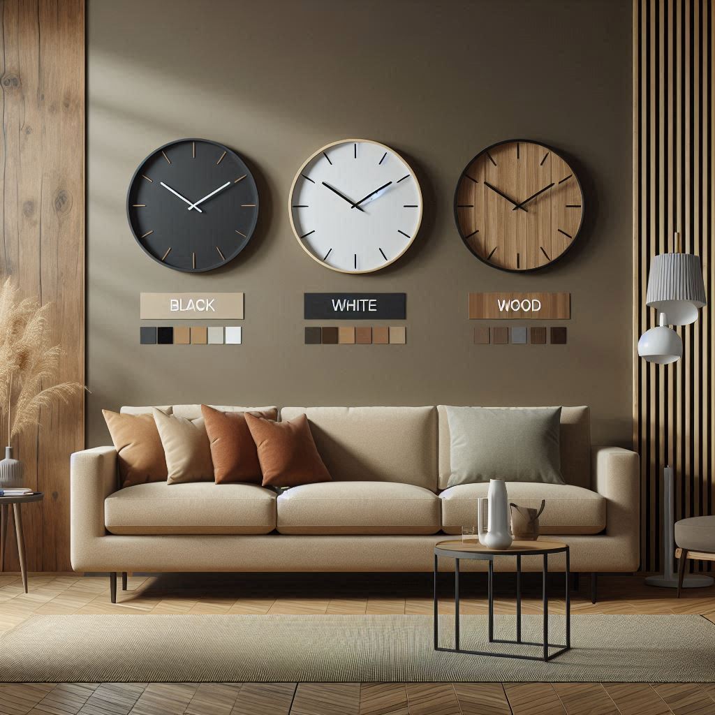 رنگ ساعت دیواری با مبل قهوهای و دکوراسیون منزل