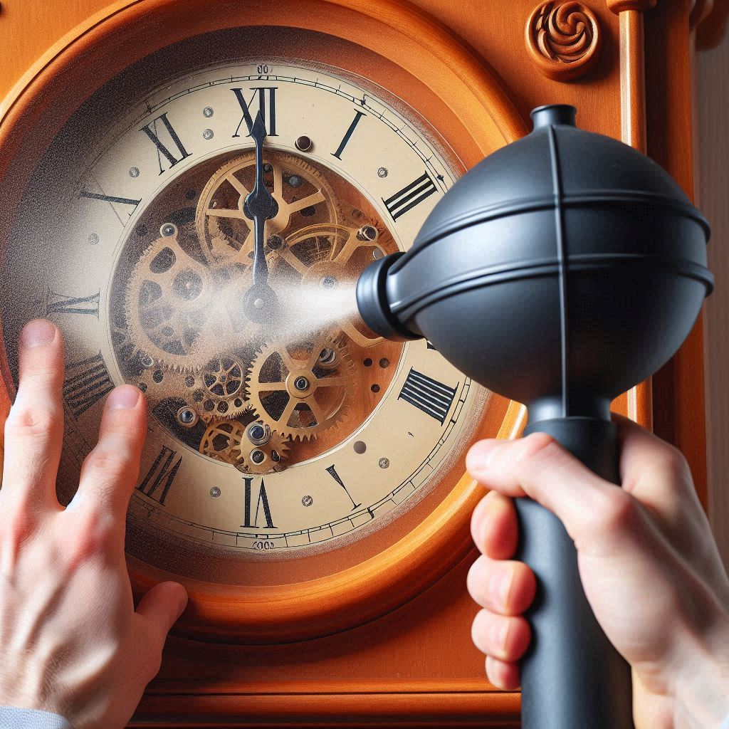 تمیز کردن ساعت دیواری پاندولی با دمنده دستی