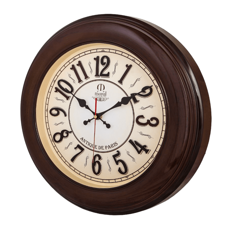 ساعت دیواری مارال 50 سانتیمتری کرم-قهوهای با اعداد چوبی برجسته