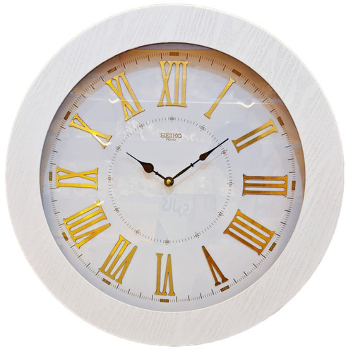 ساعت دیواری سیکو سفید 60 سانتیمتری با فریم چوبی