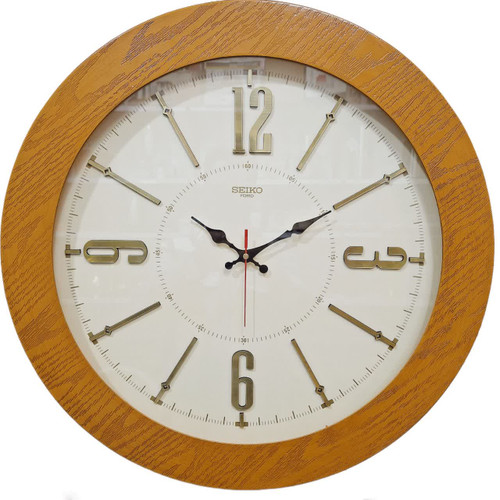 ساعت دیواری چوبی کرم-قهوهای 60 سانتیمتری با اعداد برجسته کرم