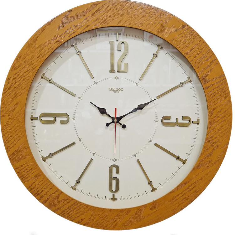 ساعت دیواری چوبی کرم-قهوهای 60 سانتیمتری با اعداد برجسته کرم