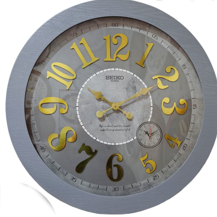 ساعت دیواری چوبی طوسی سیکو 70 سانتیمتری با اعداد برجسته