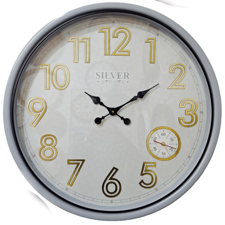 ساعت دیواری سیلور-طوسی 70 سانتیمتری با اعداد طلایی برجسته