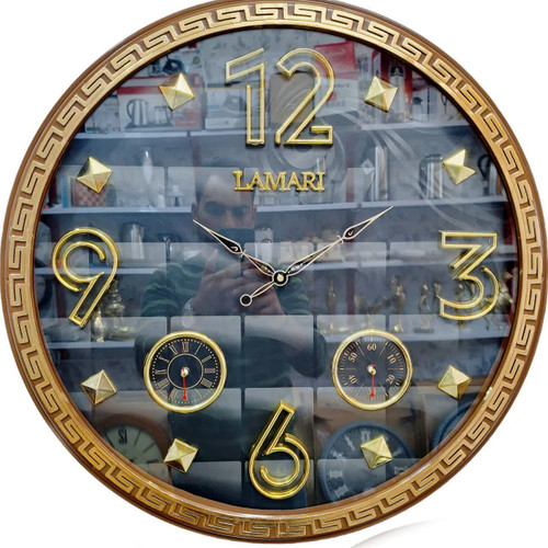 ساعت دیواری سه موتوره مشکی-قهوهای 60 سانتیمتری با طراحی مدرن