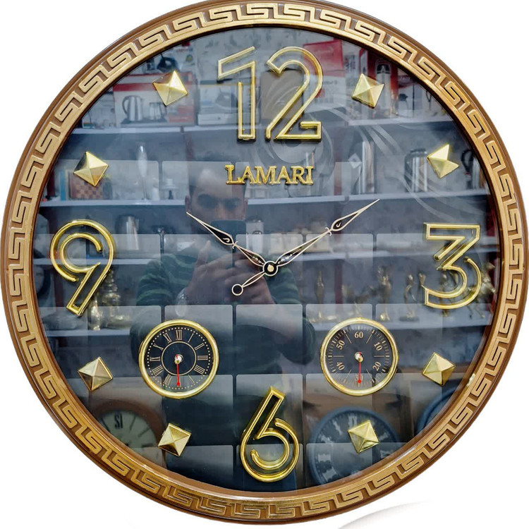 ساعت دیواری سه موتوره مشکی-قهوهای 60 سانتیمتری با طراحی مدرن