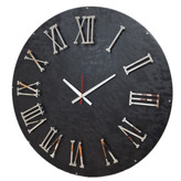ساعت دیواری چرمی مشکی 60 سانتیمتری با اعداد نقره ای برجسته