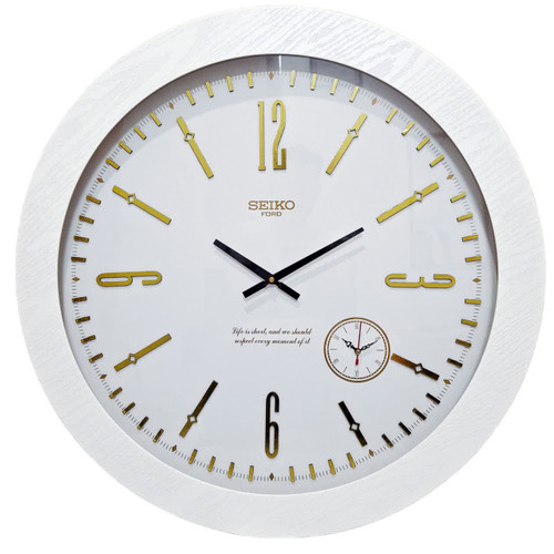 ساعت دیواری چوبی سفید سیکو 70 سانتیمتری با طراحی مدرن