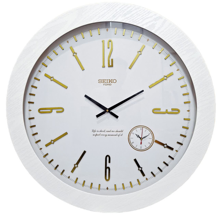 ساعت دیواری چوبی سفید سیکو 70 سانتیمتری با طراحی مدرن