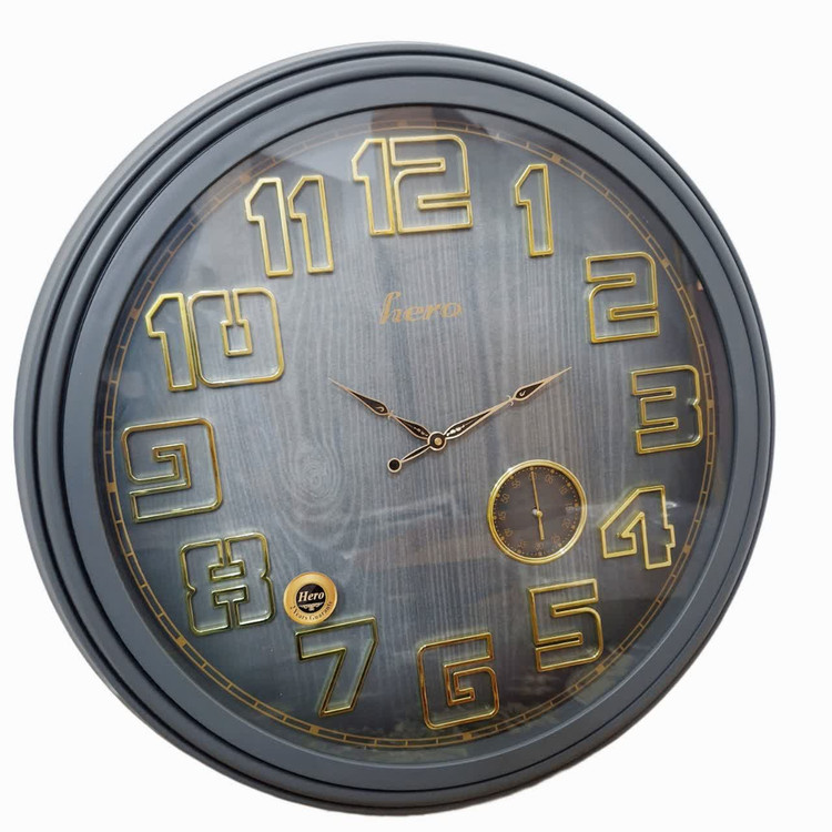 ساعت دیواری هیرو طوسی 70 سانتیمتری با اعداد طلایی