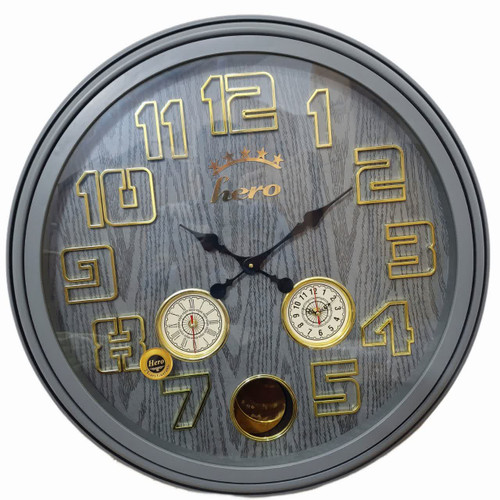 ساعت دیواری هیرو طوسی 70 سانتیمتری با اعداد طلایی