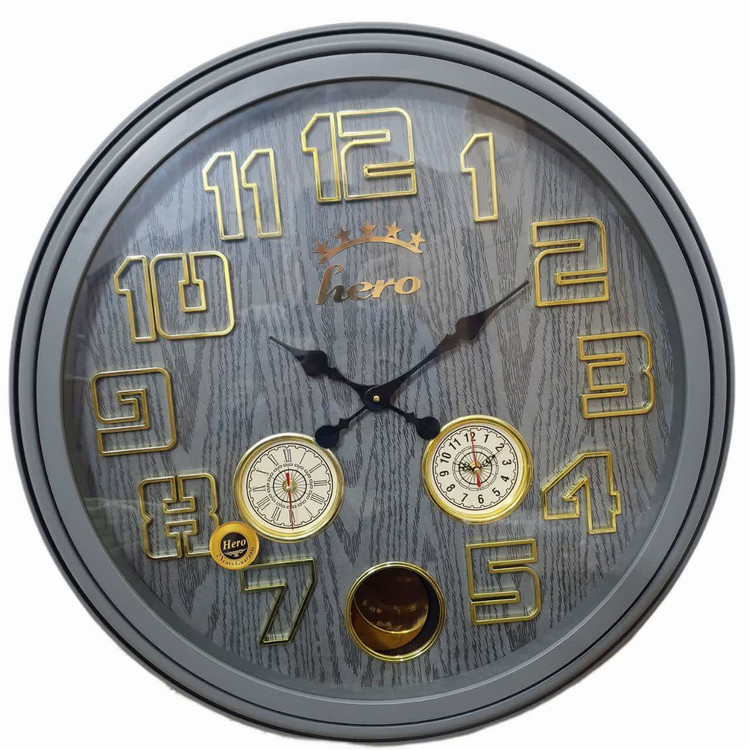 ساعت دیواری هیرو طوسی 70 سانتیمتری با اعداد طلایی