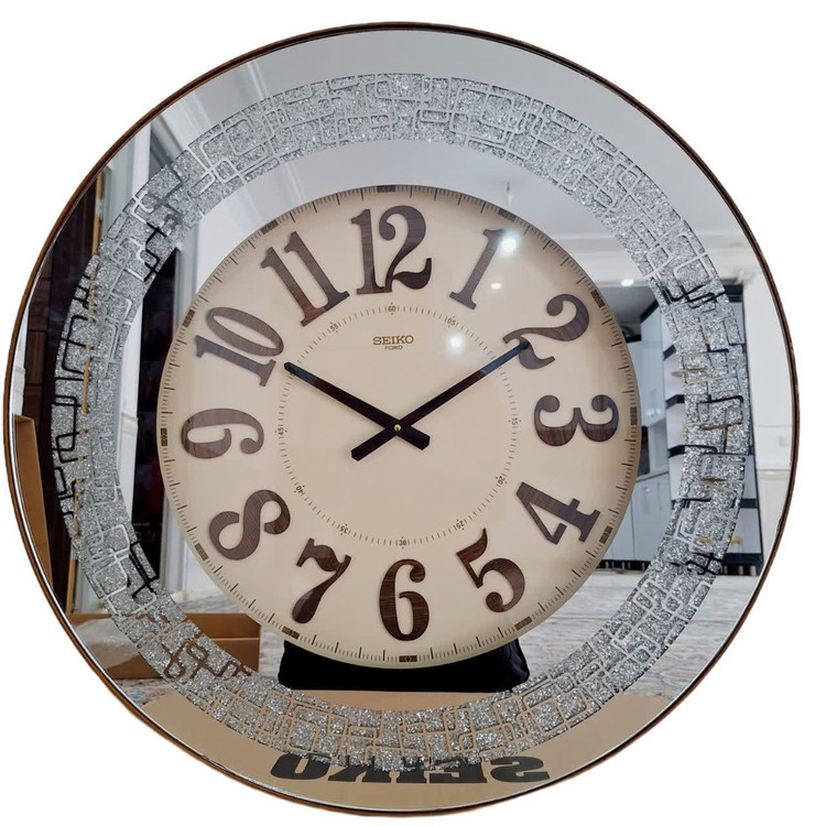 ساعت دیواری آینهای اکلیلی قطر ۷۰ سانتیمتر با قاب براق و موتور بیصدا