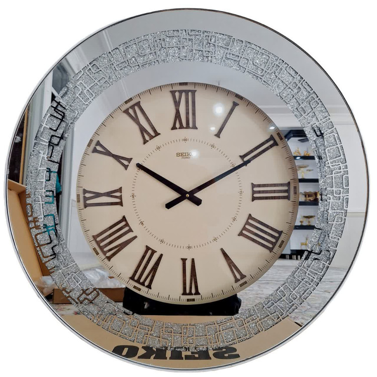 ساعت دیواری آینهای اکلیلی ۷۰ سانتیمتری با طراحی لوکس و قاب براق مناسب پذیرایی مدرن