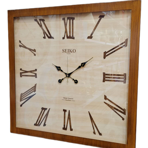 ساعت دیواری چوبی گرد قهوهای سایز ۷۵ سانتیمتر با موتور روانگرد بیصدا