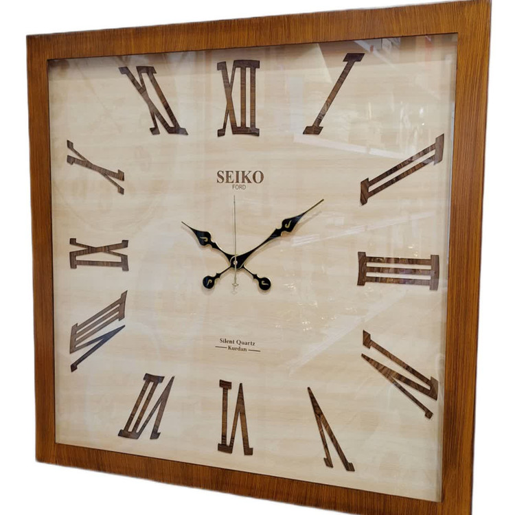 ساعت دیواری چوبی گرد قهوهای سایز ۷۵ سانتیمتر با موتور روانگرد بیصدا