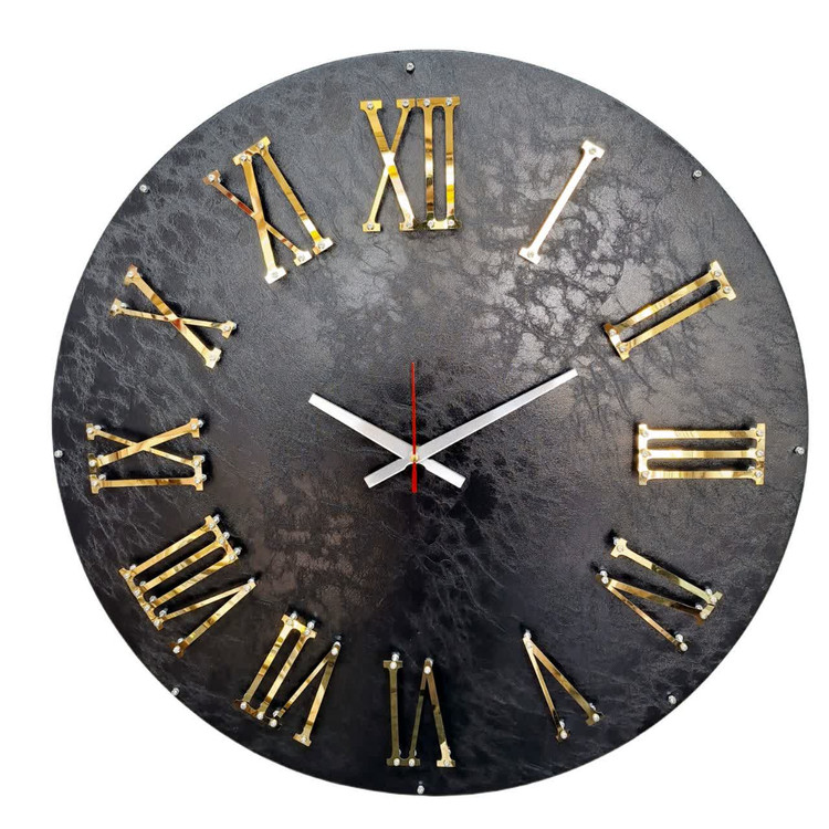 ساعت دیواری چرمی مشکی ۶۰ سانتیمتری با موتور بیصدا