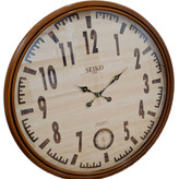 ساعت دیواری گرد چوبی دو موتوره با طراحی کلاسیک در رنگ کرم قهوهای