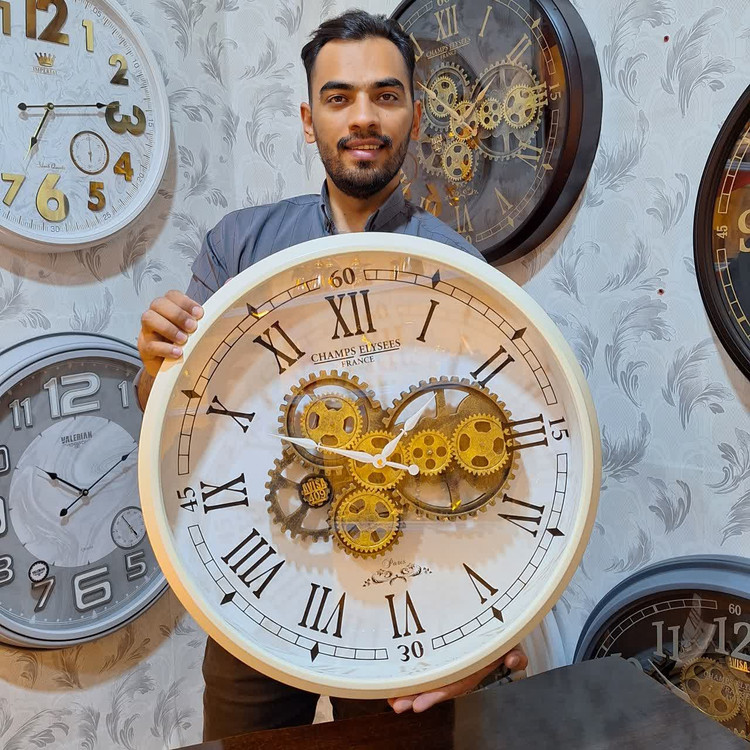 ساعت دیواری چرخدندهای آویسا سفید قطر ۶۰ سانتیمتر
