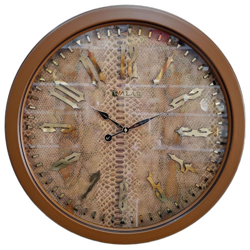 ساعت دیواری ۶۰ سانتی با بدنه فایبر، صفحه پوست ماری و اعداد پلکسی طلایی برجسته