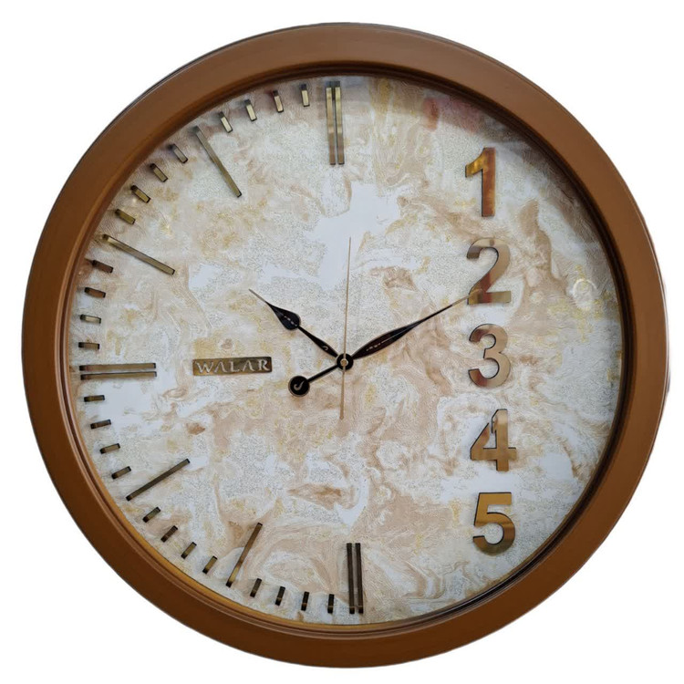 ساعت دیواری مدرن 60 سانتیمتری قهوهای با اعداد برجسته