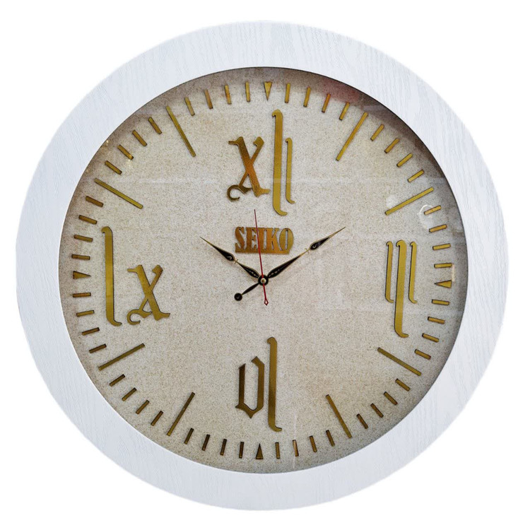 ساعت دیواری سفید 70 سانتیمتری چوبی با اعداد جدید و موتور آرامگرد
