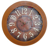 ساعت دیواری قهوهای 60 سانتیمتری چوبی با اعداد کامل انگلیسی و موتور آرامگرد