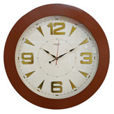 ساعت دیواری چوبی ۶۰ سانتیمتری با فریم قهوهای و اعداد پلکسی طلایی