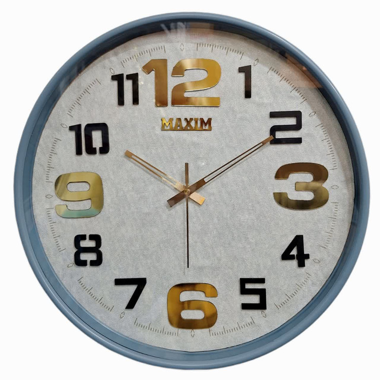 ساعت دیواری سفید 50 سانتیمتری فایبر با فریم طوسی و اعداد برجسته