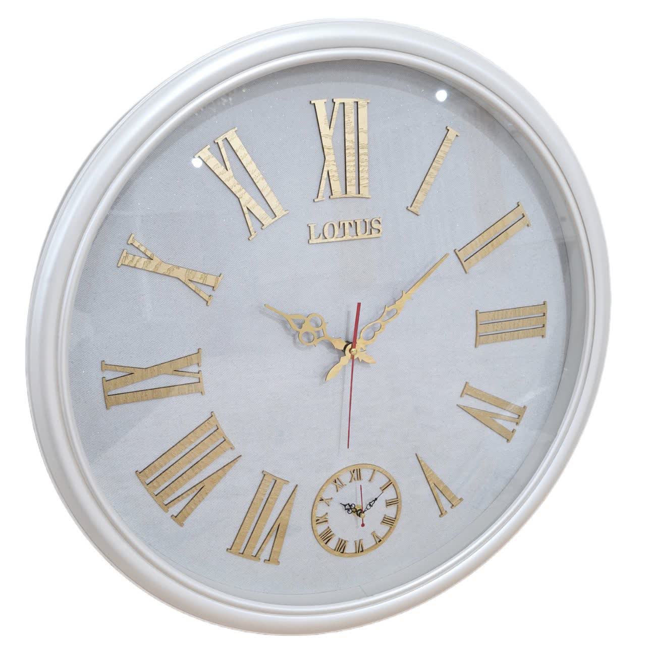 ساعت دیواری سفید 65 سانتی‌متری فایبر با اعداد رومی طلایی و 2 سال ضمانت