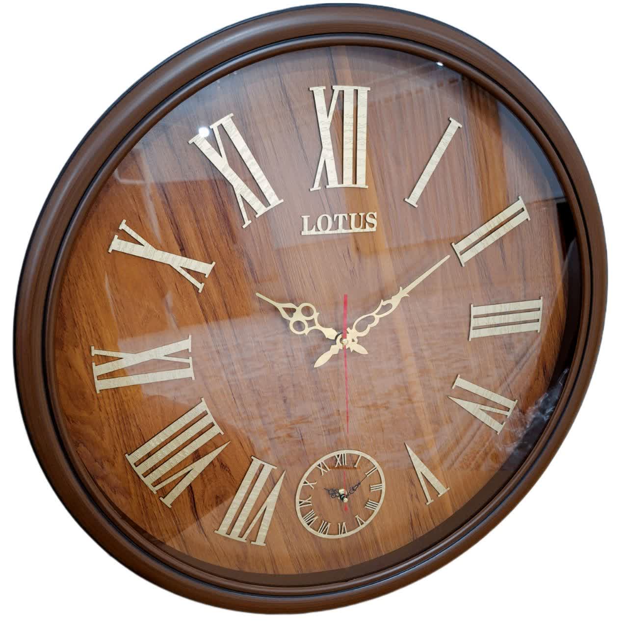 ساعت دیواری قهوه‌ای 65 سانتی‌متری فایبر با اعداد رومی طلایی و 2 سال ضمانت