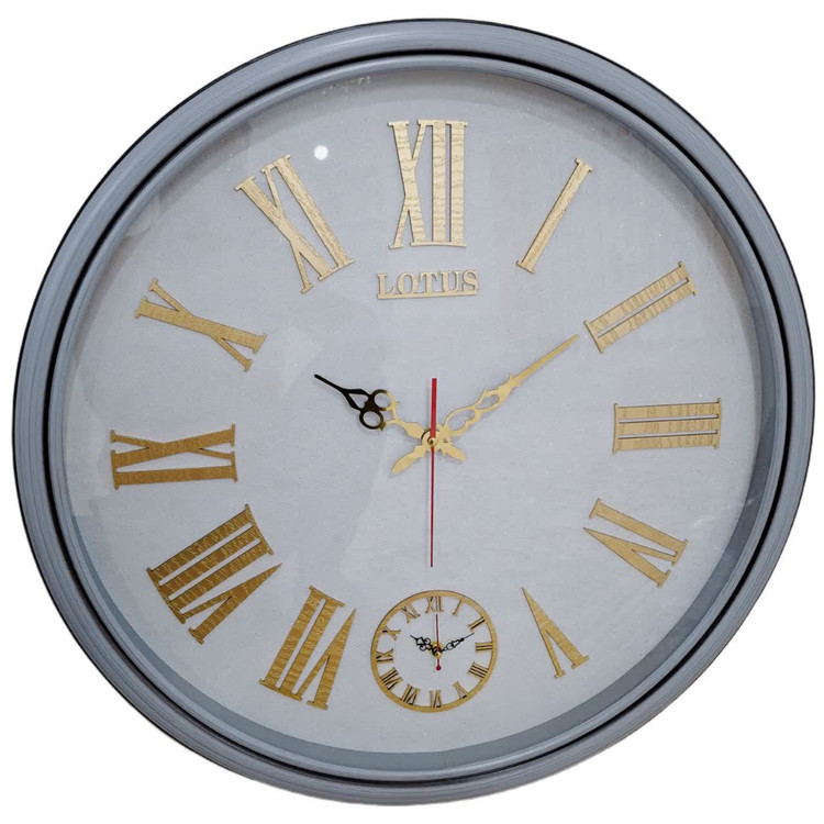 ساعت دیواری طوسی 65 سانتیمتری فایبر با اعداد رومی طلایی