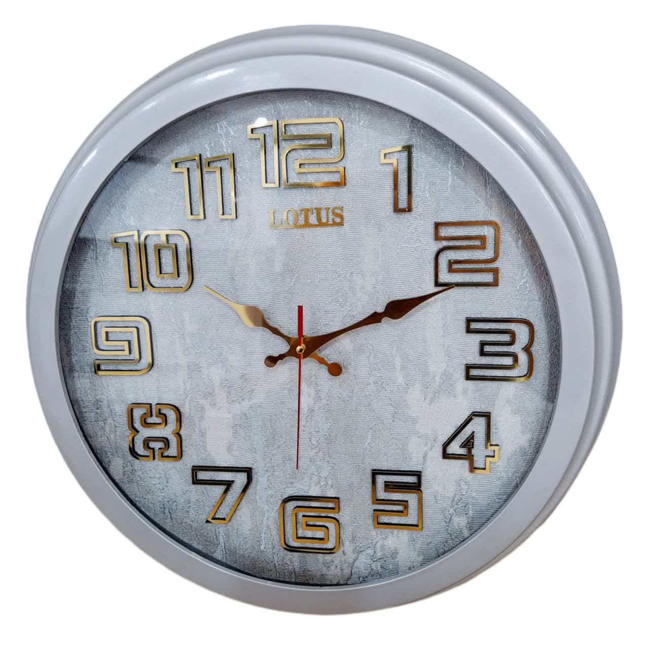 ساعت دیواری طوسی 40 سانتی‌متری فایبر با اعداد برجسته طلایی و 2 سال ضمانت