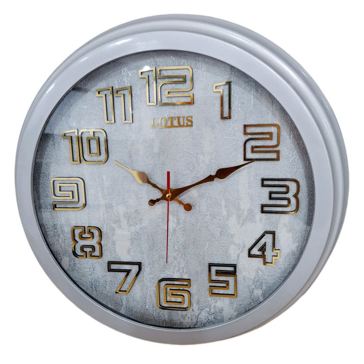 ساعت دیواری طوسی 40 سانتیمتری فایبر با اعداد برجسته طلایی و 2 سال ضمانت