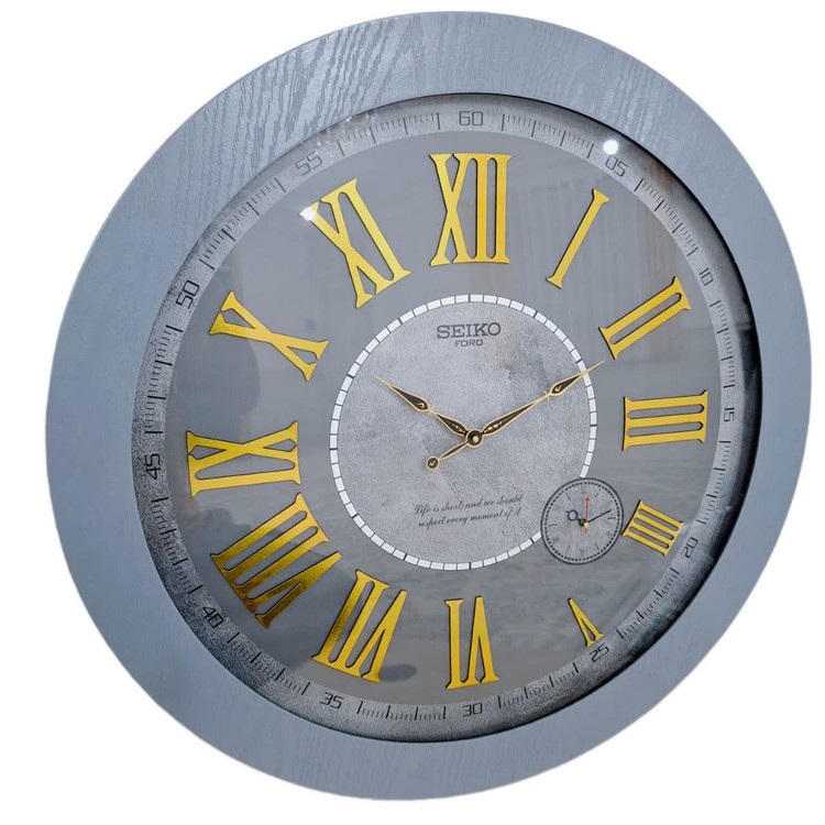 ساعت دیواری طوسی 70 سانتیمتری چوبی با اعداد رومی و 2 سال ضمانت