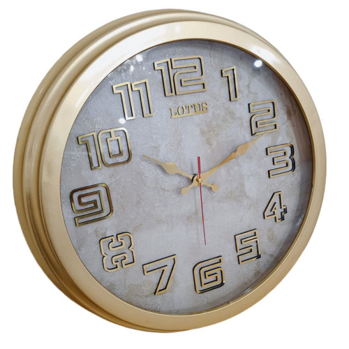 ساعت دیواری طلایی 40 سانتیمتری فایبر با اعداد انگلیسی برجسته و 2 سال ضمانت