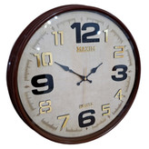 ساعت دیواری قهوهای 50 سانتیمتری فایبر با اعداد انگلیسی برجسته و 2 سال ضمانت