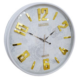 ساعت دیواری سفید 50 سانتیمتری فایبر با اعداد طلایی برجسته و 2 سال ضمانت