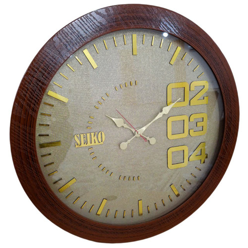 ساعت دیواری قهوهای 70 سانتیمتری چوبی با اعداد طلایی برجسته و 2 سال ضمانت