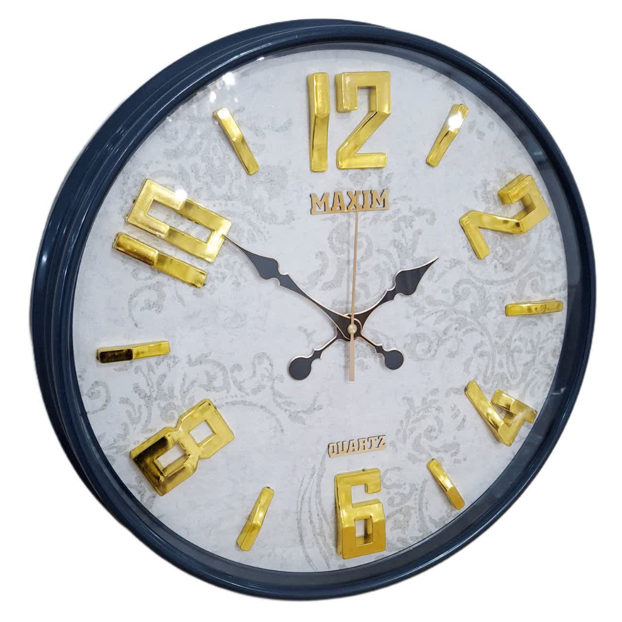 ساعت دیواری طوسی 50 سانتی‌متری فایبر با اعداد طلایی برجسته و 2 سال ضمانت