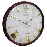 ساعت دیواری قهوهای 50 سانتیمتری فایبر داخل سفید با اعداد رومی طلایی برجسته و 2 سال ضمانت
