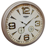 ساعت دیواری بژ 70 سانتیمتری فایبر با اعداد انگلیسی طلایی سه موتوره و 2 سال ضمانت