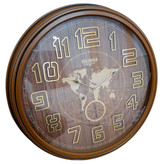 ساعت دیواری قهوهای 70 سانتیمتری با اعداد انگلیسی برجسته و طرح نقشه جهان همراه با 2 سال ضمانت