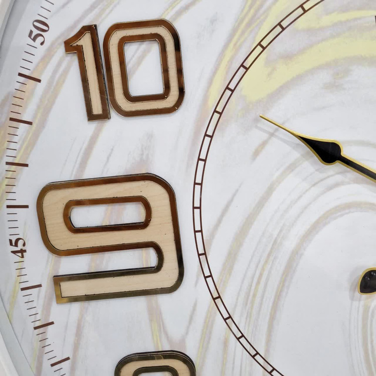 ساعت دیواری والرین سفید 70 سانتیمتری با اعداد برجسته انگلیسی طرح ابروباد از نمای دیگر