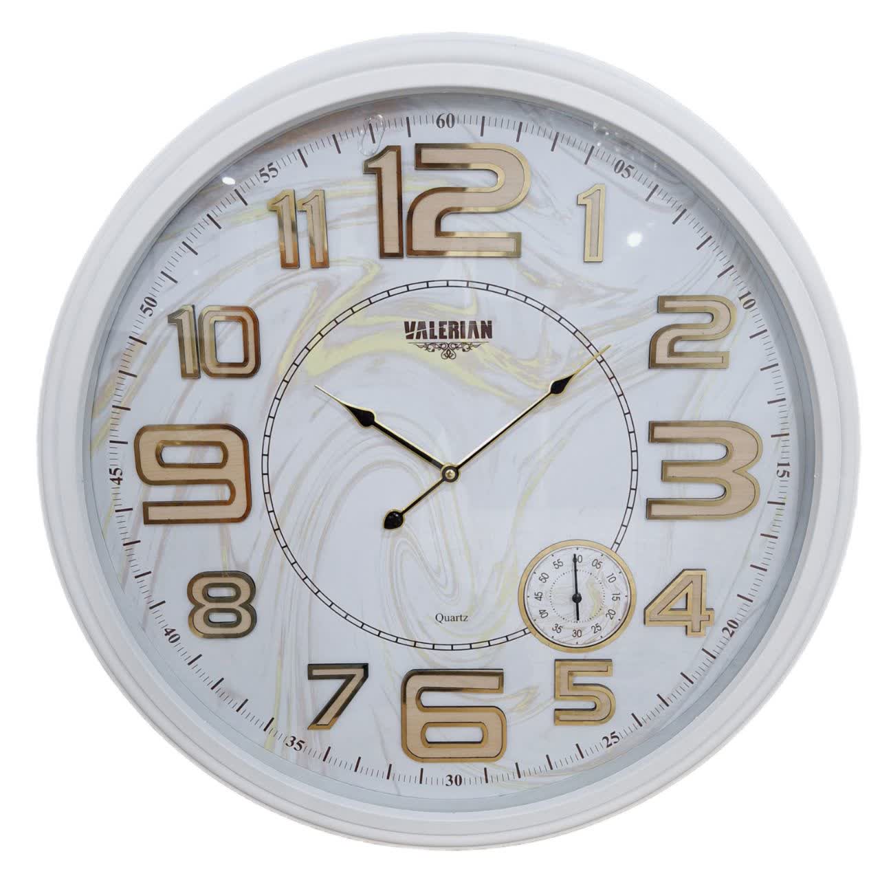 ساعت دیواری والرین سفید 70 سانتی‌متری با اعداد برجسته انگلیسی طرح ابروباد و 2 سال ضمانت