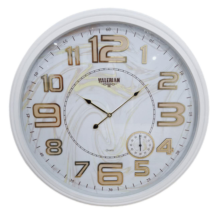 ساعت دیواری والرین سفید 70 سانتیمتری با اعداد برجسته انگلیسی طرح ابروباد و 2 سال ضمانت