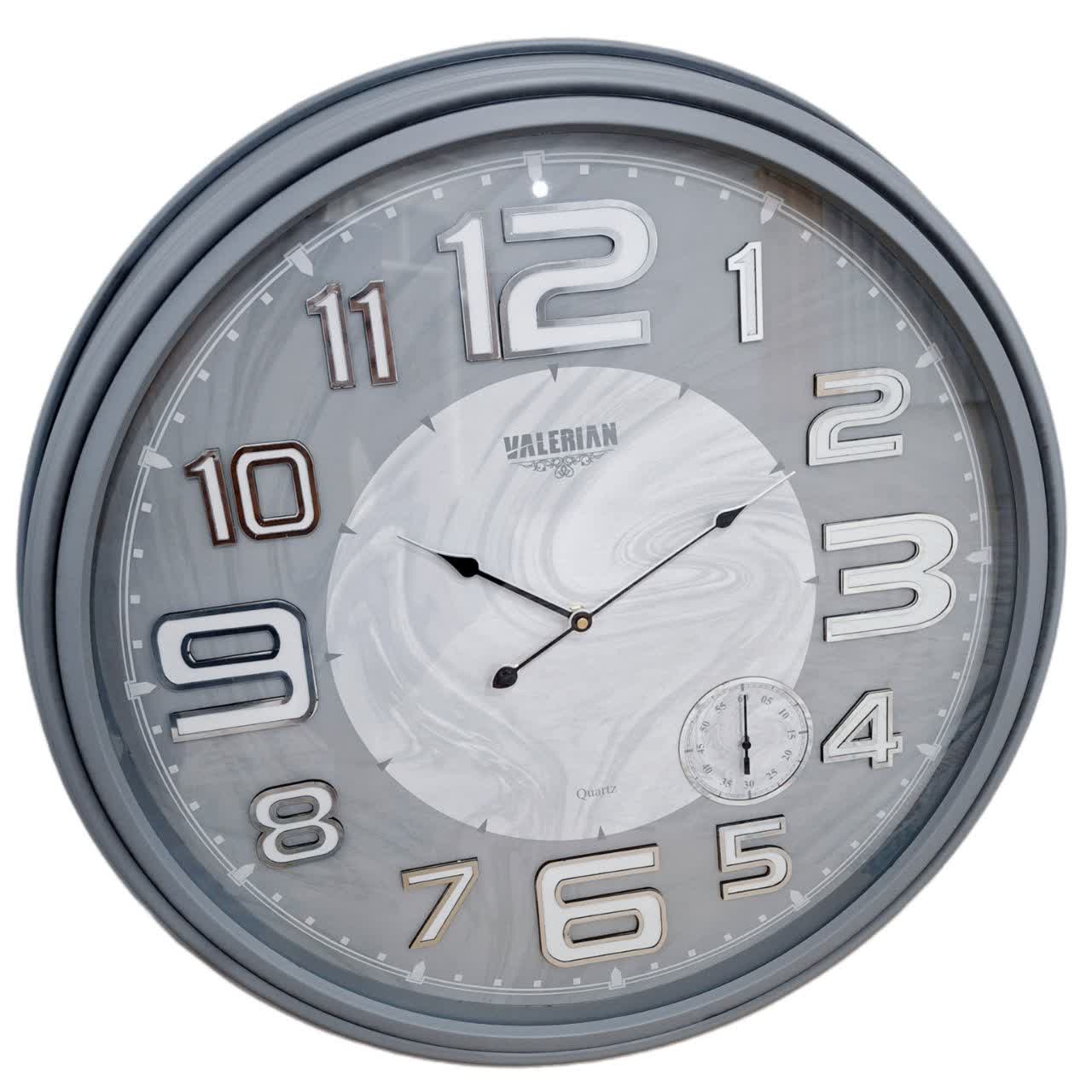 ساعت دیواری والرین طوسی 70 سانتی‌متری با اعداد برجسته انگلیسی و طرح ابروباد همراه با 2 سال ضمانت