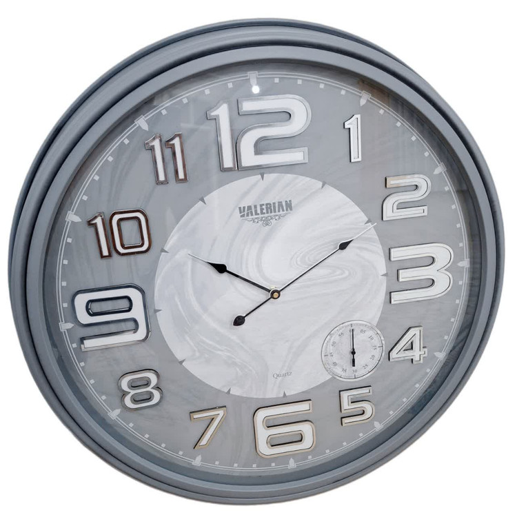 ساعت دیواری والرین طوسی 70 سانتیمتری با اعداد برجسته انگلیسی و طرح ابروباد همراه با 2 سال ضمانت