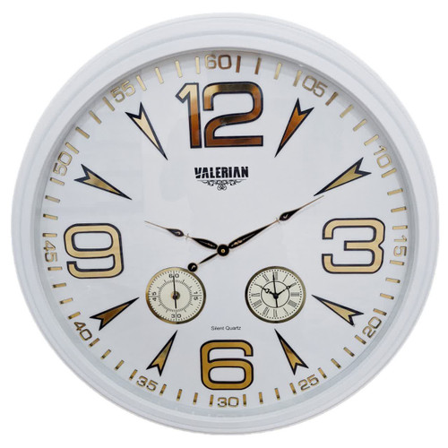 ساعت دیواری والرین سفید 70 سانتیمتری با اعداد برجسته انگلیسی و موتور 3 موتوره همراه با 2 سال ضمانت